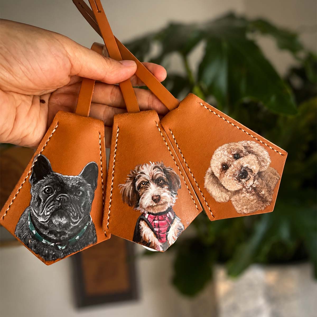 Custom Hand-Painted Pet Portrait Leather Charm