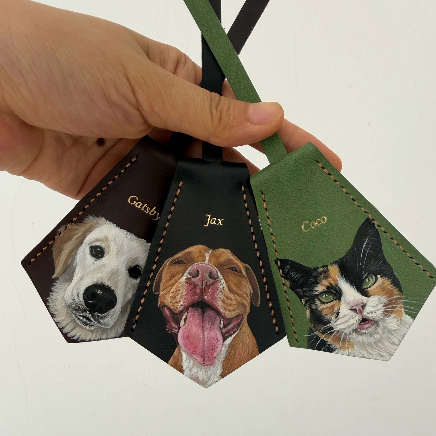 Custom Hand-Painted Pet Portrait Leather Bag Charm