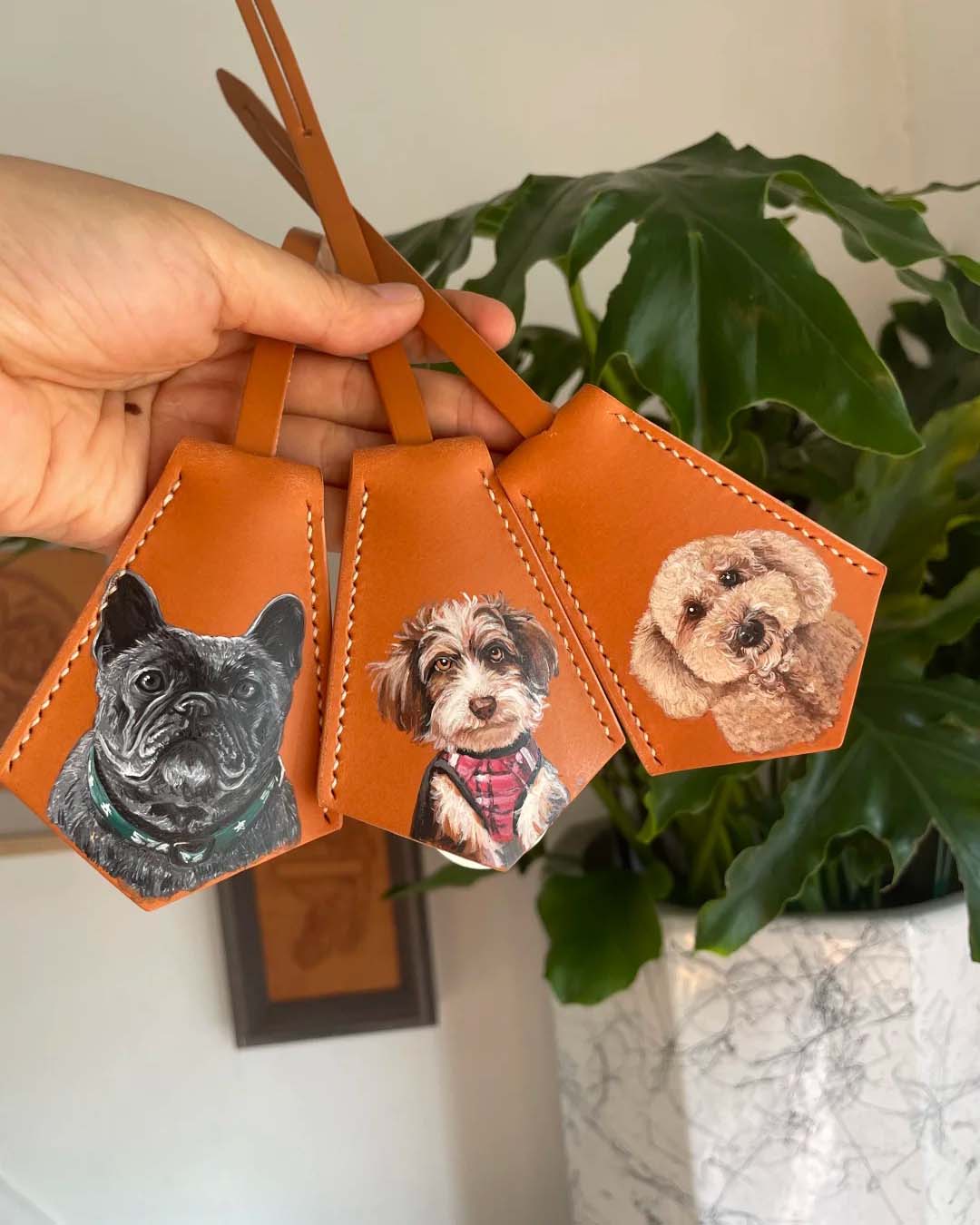 Custom Hand-Painted Pet Portrait Leather Bag Charm